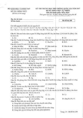 Đề thi Trung học phổ thông Quốc gia môn Hóa học năm 2017 - Mã đề 208